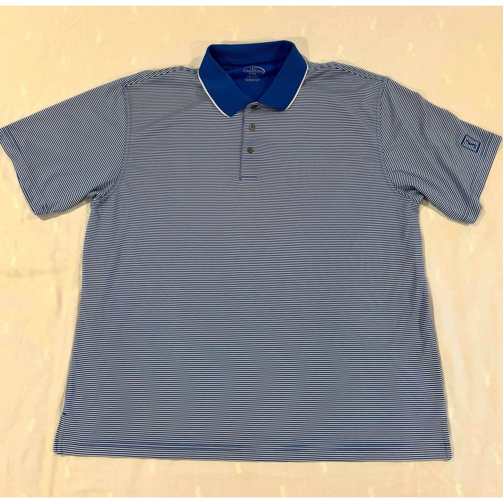 Champions Tour Mens Golf Polo Shirt XXL Blue White‎ Striped Short Sleeve